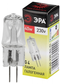 Лампа галогенная ЭРА G4 40W 2700K прозрачная G4-JCD-40W-230V-CL C0039280