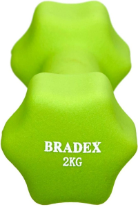Набор из 5 шт, Набор гантелей неопреновых по 2 кг, салатовые, 2 шт Bradex SF 0865