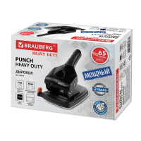 Дырокол металлический МОЩНЫЙ BRAUBERG "Heavy duty" до 65 листов, эргономичный, черный (228496)