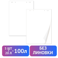 Блокноты для флипчарта BRAUBERG, комплект 5 штук, 20 листов, чистые, 67,5х98 см, 80 г/м2, 124098 (124098)