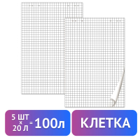 Блокноты для флипчарта BRAUBERG, КОМПЛЕКТ 5 штук, 20 листов, клетка, 67,5х98 см, 80 г/м2, 124097 (124097)
