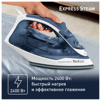 Утюг TEFAL FV2837E0, 2400 Вт, керамическое покрытие, самоочистка, синий (456501)