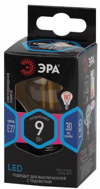 Лампа светодиодная филаментная ЭРА E27 9W 4000K прозрачная F-LED P45-9w-840-E27 Б0047029