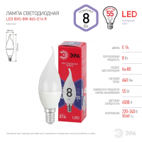 Лампа светодиодная ЭРА E14 8W 6500K матовая BXS-8W-865-E14 R Б0045345