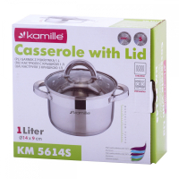 Кастрюля 1л из нержавеющей стали с крышкой и полыми ручками Kamille 5614S