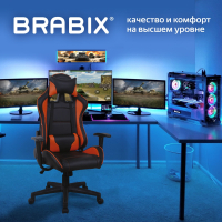 Кресло компьютерное BRABIX "GT Racer GM-100", две подушки, экокожа, черное/оранжевое, 531925 (531925)