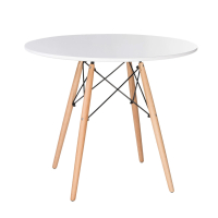 Стол обеденный BRABIX "Eames T-01", круглый диаметр 80 см, опоры дерево, пластик белый, 532633 (532633)