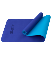 Коврик для йоги и фитнеса FM-201, TPE, 183x61x0,4 см, темно-синий/синий Starfit (ЦБ-00001563)