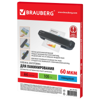 Пленки-заготовки для ламинирования А4, КОМПЛЕКТ 100 шт., 60 мкм, BRAUBERG, 531452 (531452)