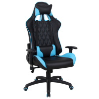 Кресло компьютерное BRABIX "GT Master GM-110", две подушки, экокожа, черное/голубое, 531928 (531928)