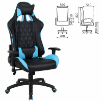 Кресло компьютерное BRABIX "GT Master GM-110", две подушки, экокожа, черное/голубое, 531928 (531928)