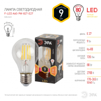 Лампа светодиодная филаментная ЭРА E27 9W 2700K прозрачная F-LED A60-9W-827-E27 Б0043433