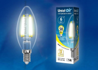 Филаментная светодиодная лампа E14 6W 3000K (теплый) Air Uniel LED-C35-6W-WW-E14-CL GLA01TR (UL-00002196)